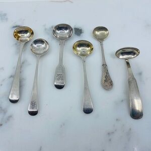 Antique 6 hallmarked sterling silver salt spoons.